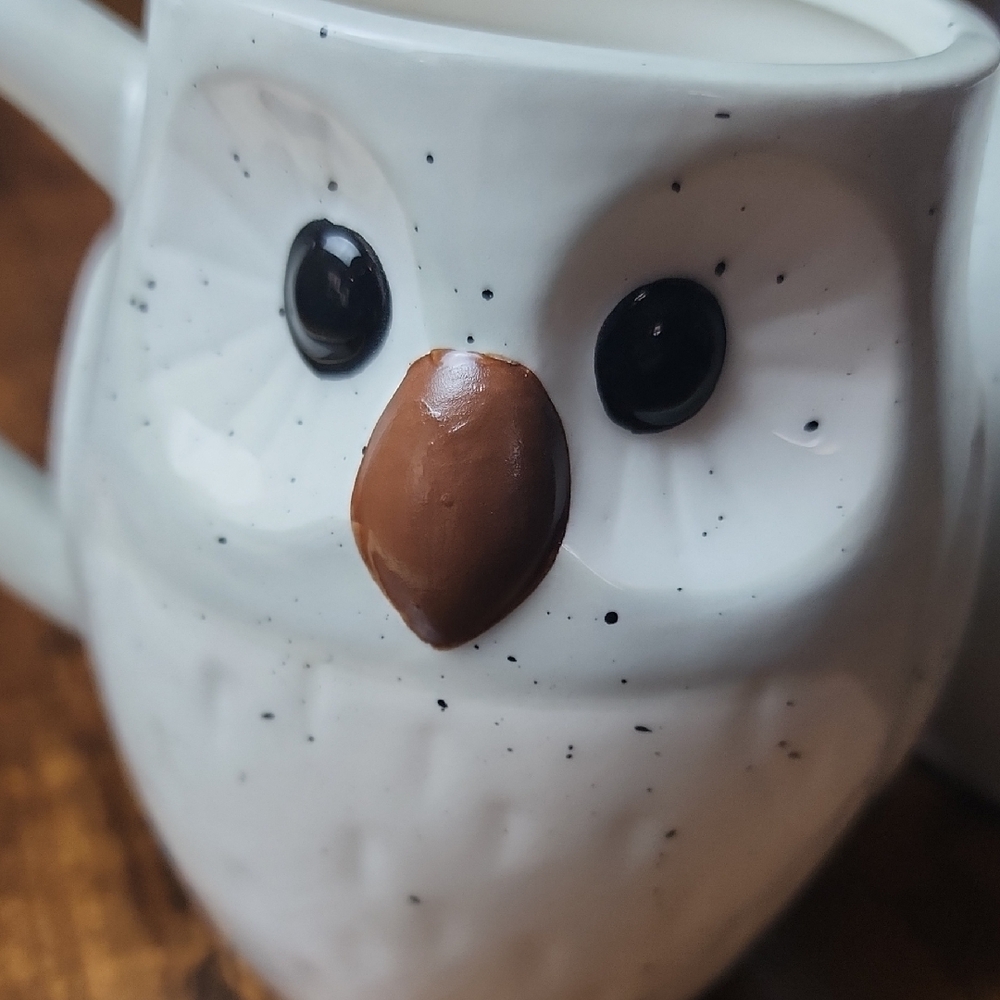 ECCOLO | Adorable Speckled‎ 3D Owl Ceramic Mugs Set of Two - Grey and Cream - Picture 2 of 7